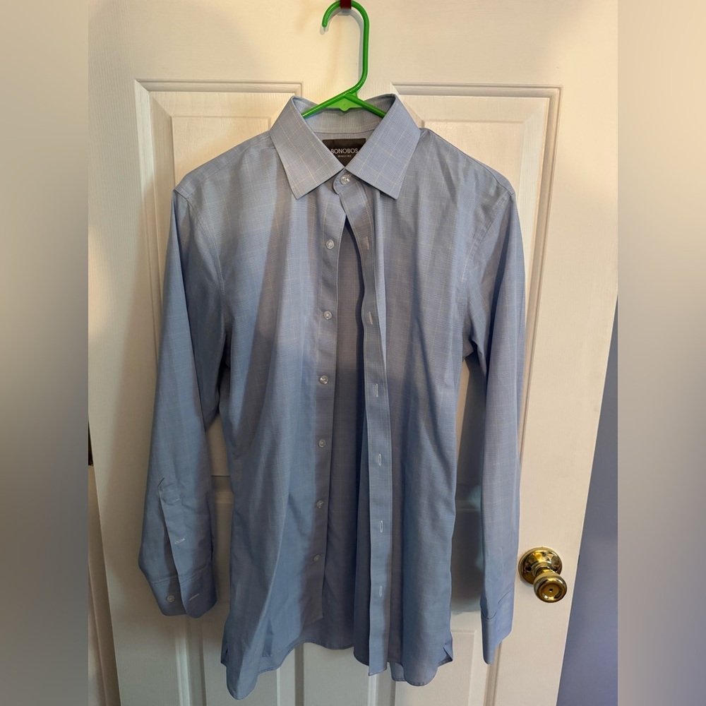 Bonobos Patterned Blue Dress Shirt in Tailored Fit 15 1/12 33